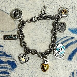 Brighton World Peace Charm Bracelet Retired Silver Plated Chunky Oval Link Chain